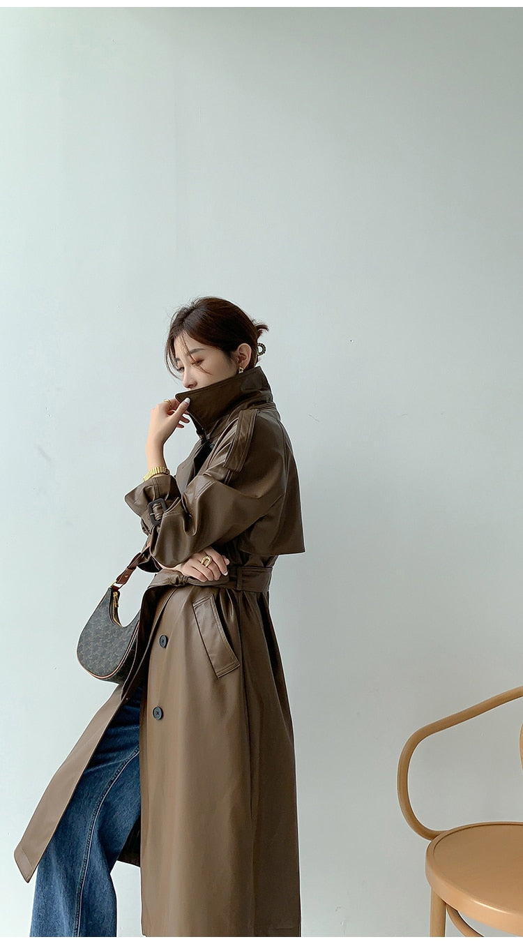 Long Oversized Faux Leather Trench Coat - 2 Colors