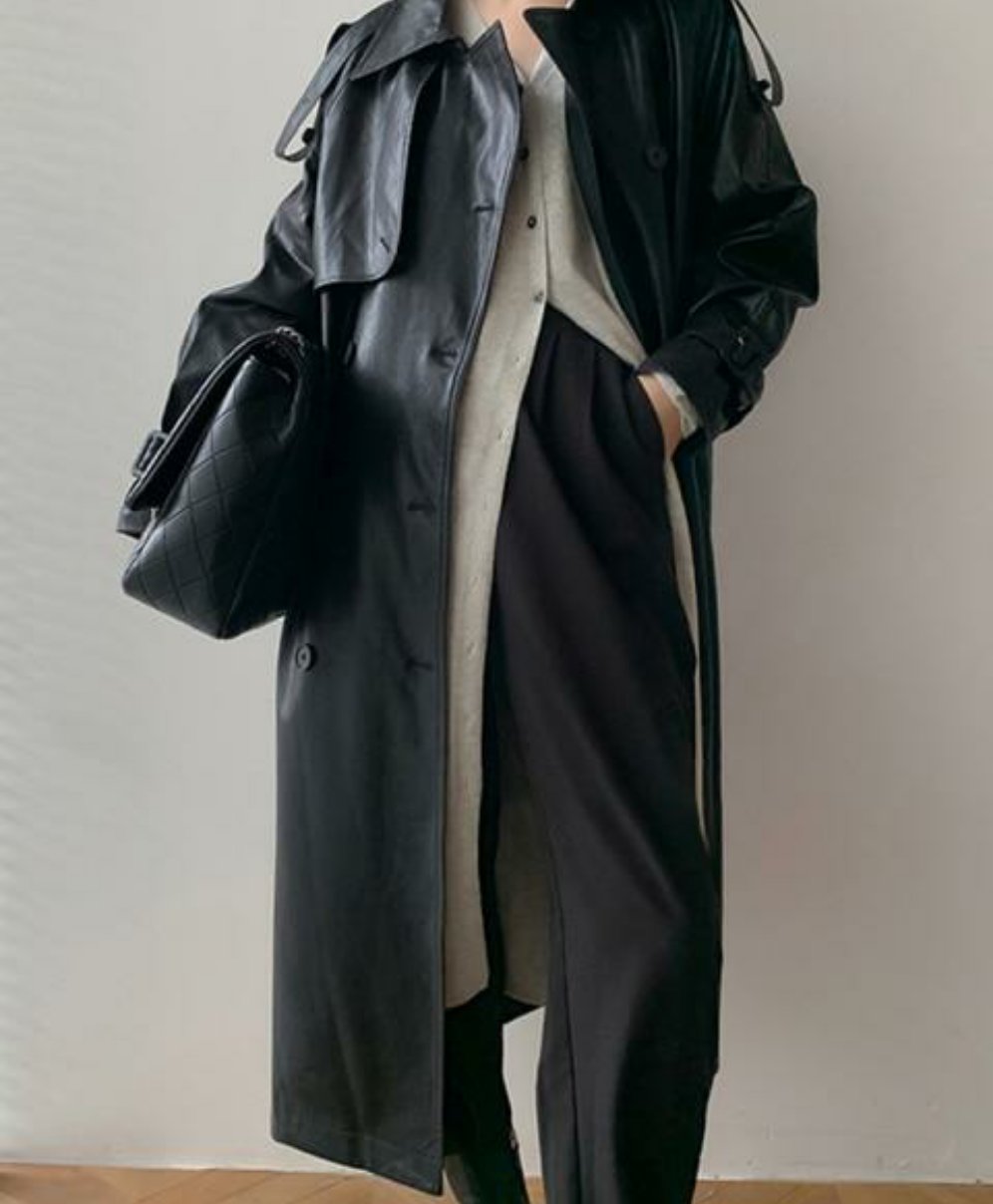 Long Oversized Faux Leather Trench Coat - 2 Colors