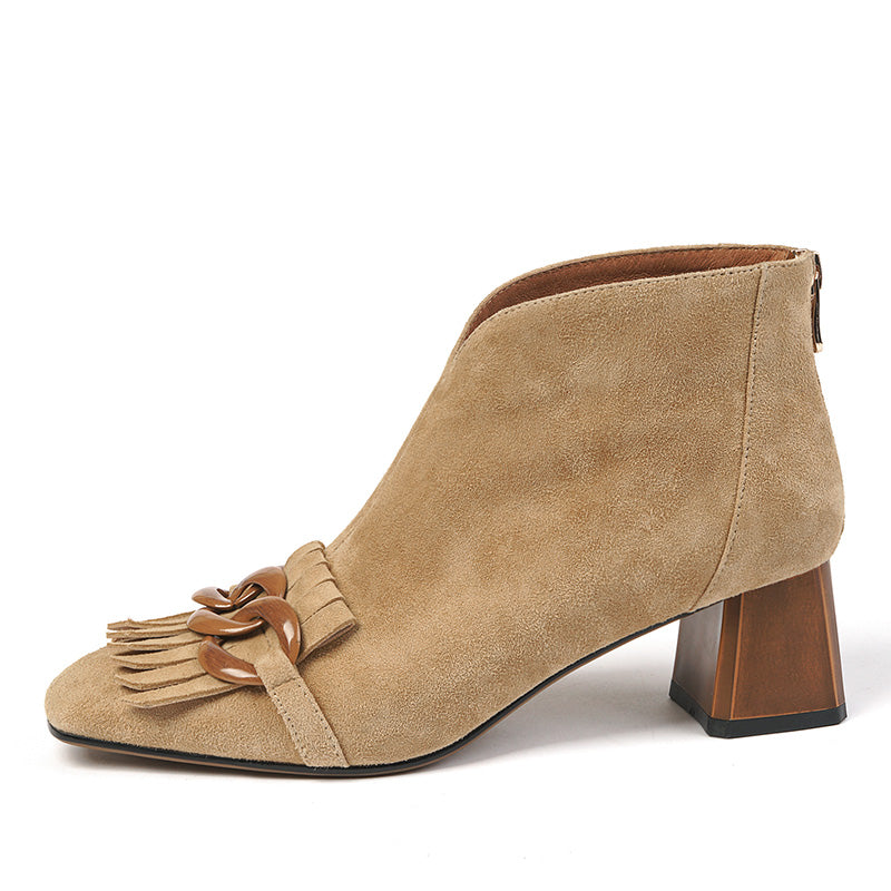 Ladies Sheep Suede Fringe Ankle Boots