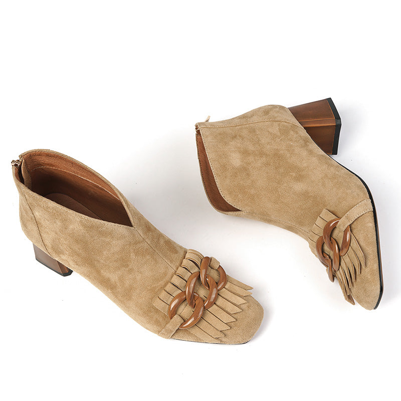 Ladies Sheep Suede Fringe Ankle Boots