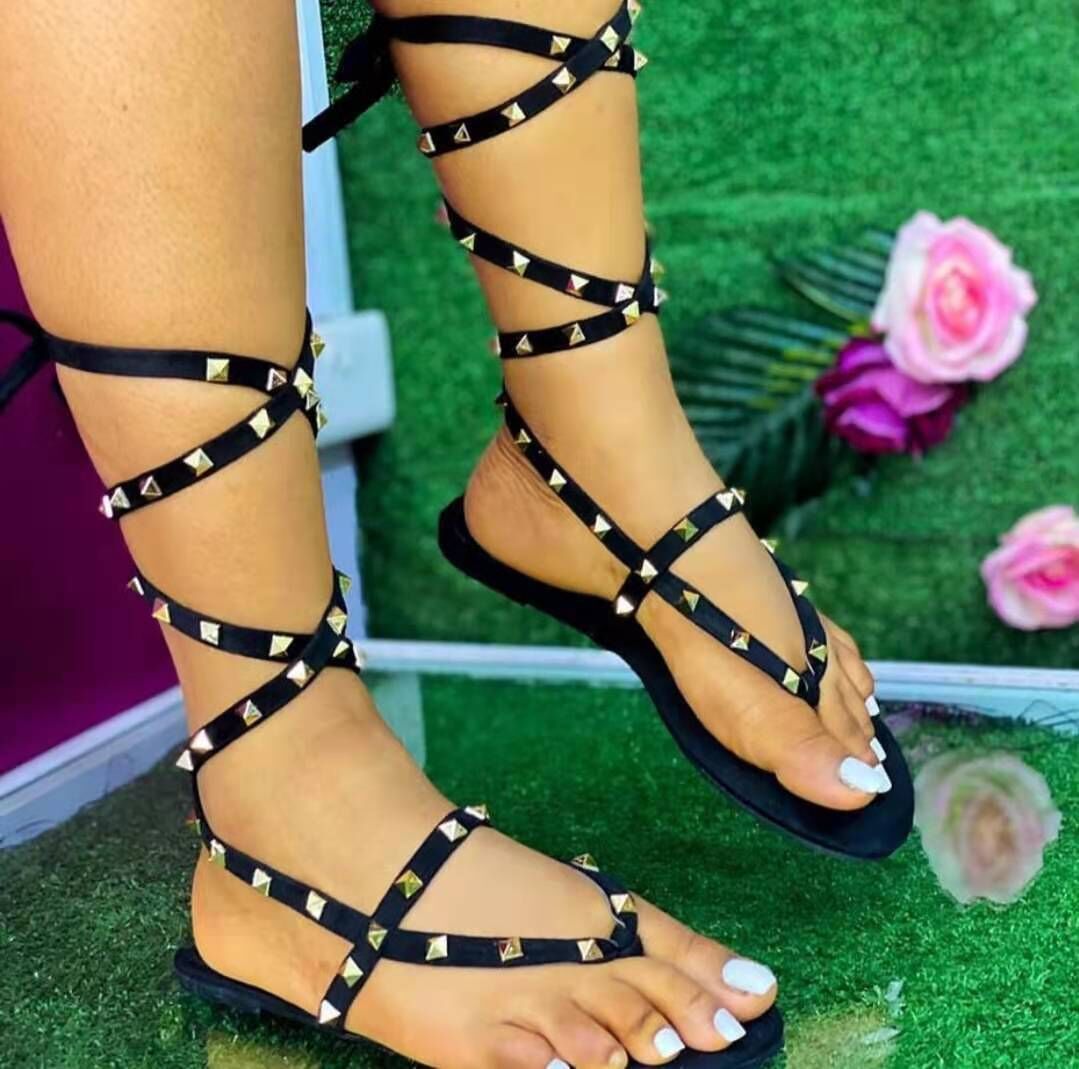 Strappy Studded Sandals - Multiple Colors
