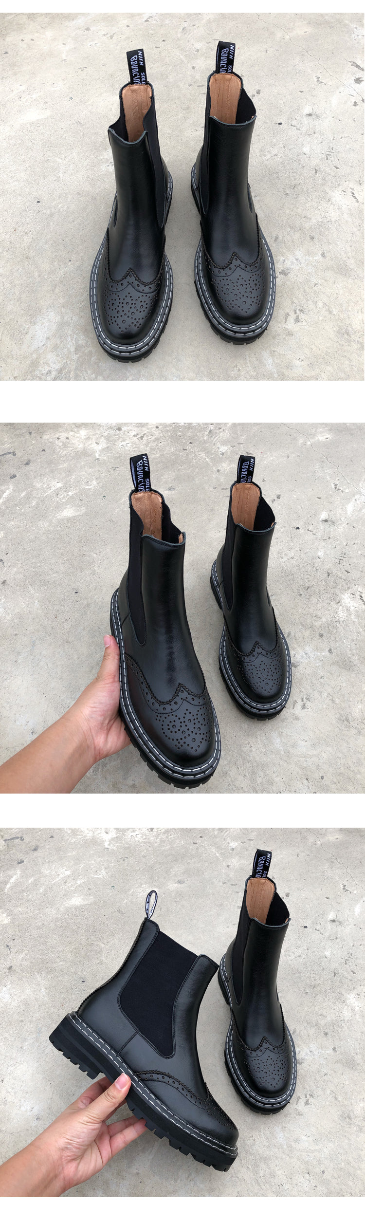 Womens Round Toe Leather Boots