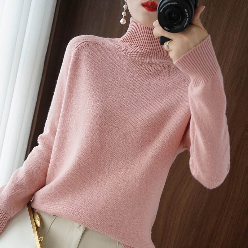 Mink Cashmere Cotton Blend Turtleneck Sweater