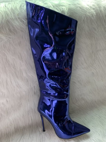 Metallic Patent Leather Knee High Boots