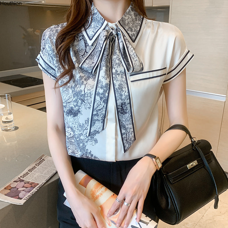 Satin Blouse with Bow Tie
