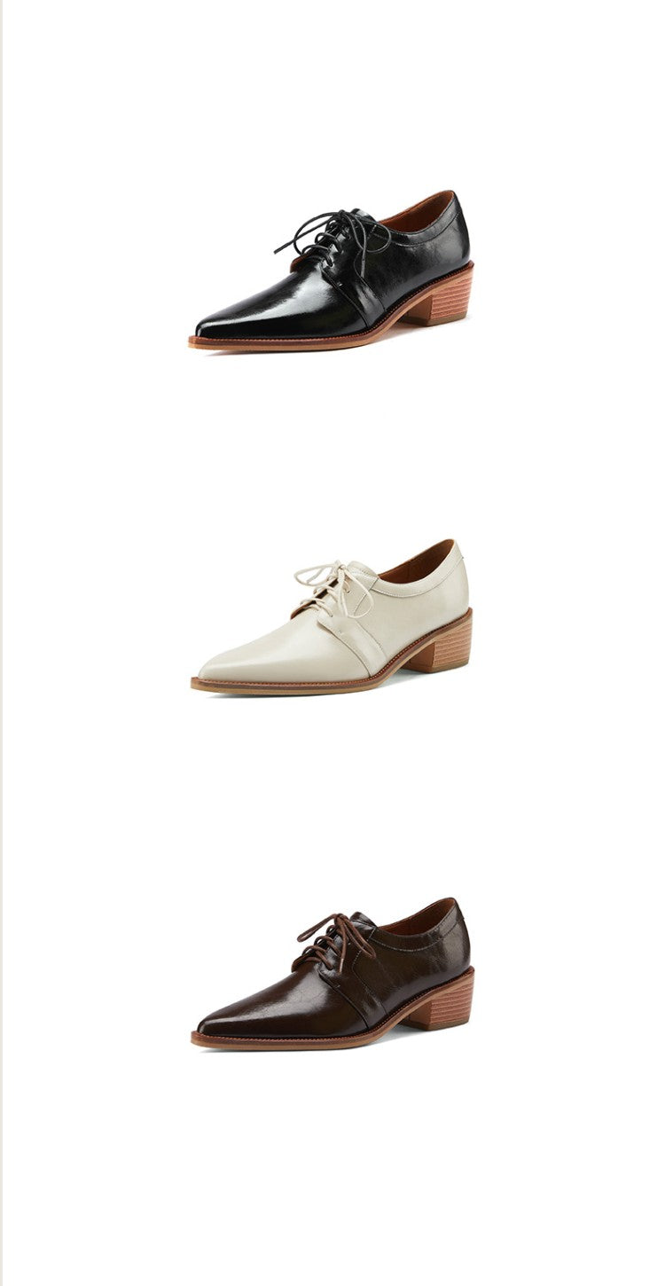 Split Leather Pointed Toe Oxfords