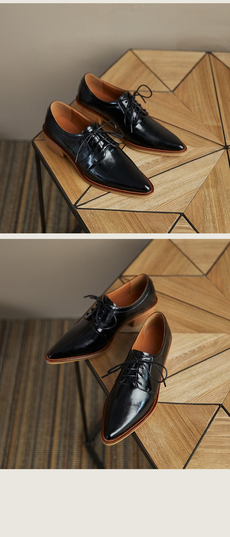 Split Leather Pointed Toe Oxfords