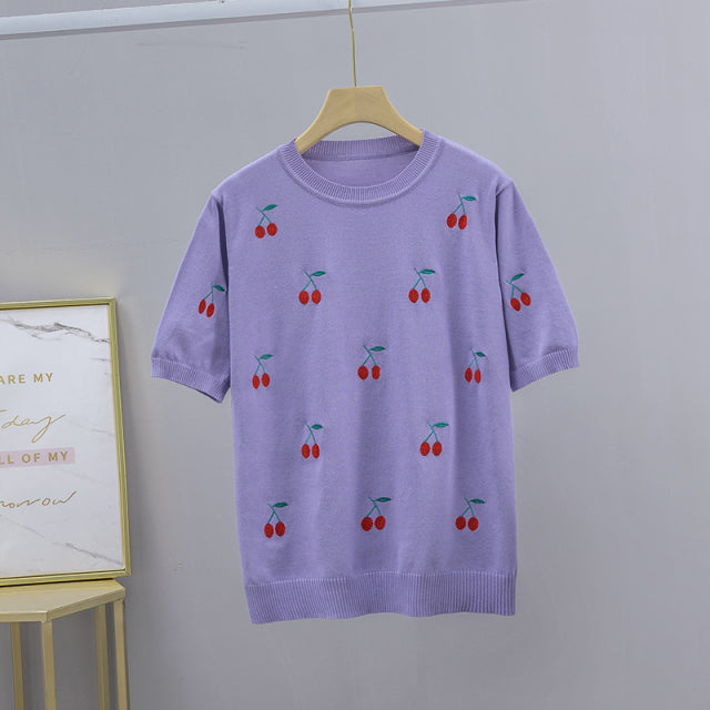 Cherry Embroidered T-shirt